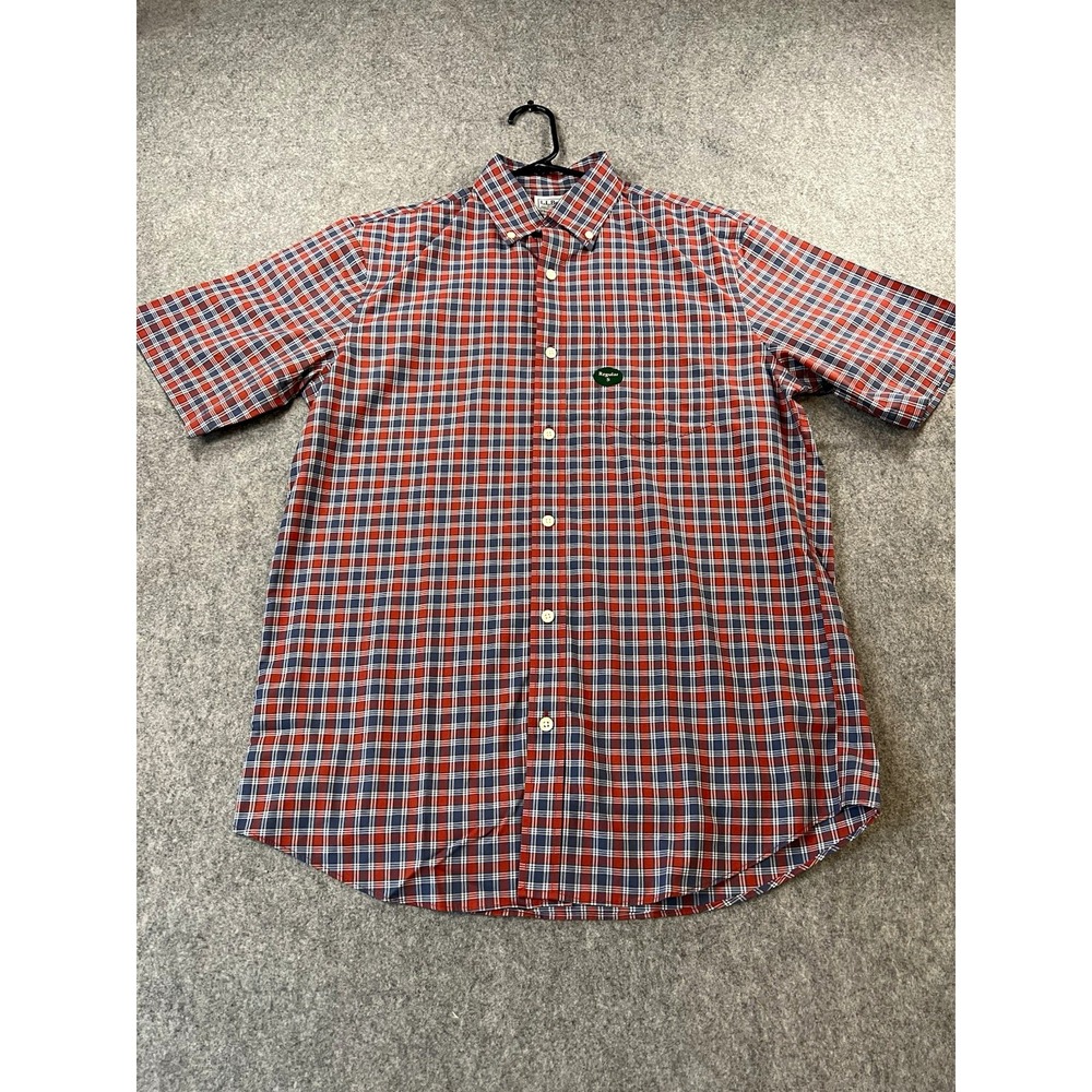 LL Bean TrueCool Mens Rust Orange Plaid Short Sleeve Button Down Shirt S 502253